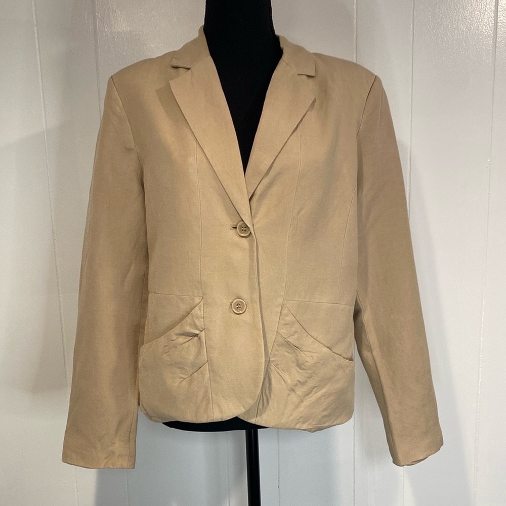 Willi Smith Blazer Linen Ruched Pocket Detail Lined Sleeve Button Detail Size 12